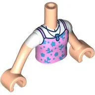 Minidoll Torso Girl with Light Nougat Arms and Hands with Bright Pink Top, Medium Blue Flowers, Music Note Pendant, White Shirt print