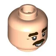 Minifig Head Nigel Mansell, Thick Dark Brown Eyebrows, Moustache, Smile, Teeth