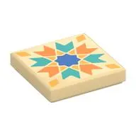 Tile 2 x 2 with Dark Turquoise/Orange Chevrons, Bright Light Orange Diamond, BlieStar print