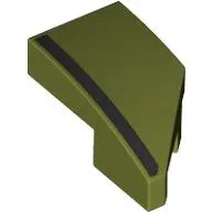 Brick Wedged, Curved 2 x 1 with Stud Notch Left with Black Stripe print