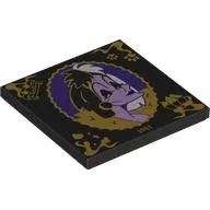 Tile 4 x 4 with Dark Purple/Lavender Cruella De Vil Portrait, Gold Border, Symbols, '1961' print