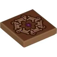 Tile 2 x 2 with Dark Purple Star, Tan Circling Goats print