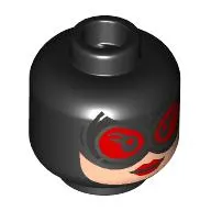 Minifig Head Catwoman, Light Nougat Face, Silver Goggles with Red Glasses, Red Lips, Stitches on Back
