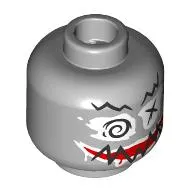 Minifig Head Statue, Painted, Scribbly Black Eyebrows, White Eyes with Swirl, X, Red Mouth, White Lips, Black Scribble
