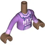 Minidoll Torso Girl with Medium Brown Arms and Hands with Medium Lavender Sweater, Lavender Hoodie, Pockets, White 'HLC' print
