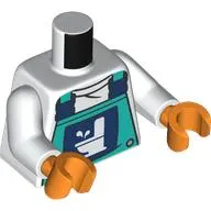 Torso, Dark Turquoise Overall, Dark Blue Clasps, White Toilet print, White Arms, Reddish Orange Hands