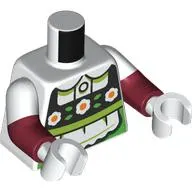 Torso, Dual Molded Arms with Black Dress, Lime/Bright Green Apron, White/Orange Flowers print, White Sleeves Pattern, Dark Red Arms, White Hands