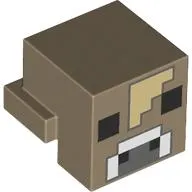 Minifig Head Special, Cube with Rear Ledge, Pixelated Tan Spot, Dark / Light Bluish Grey Nose, Black Eyes Print