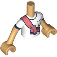 Minidoll Torso Boy with Warm Tan Arms and Hands with White shirt, Dark Blue Trim, Coral Scarf print