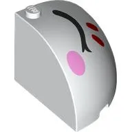 Brick Round Corner 4 x 4 x 3 Quarter Dome Top with Closed Black Eyes, Red Stripes, Bright Pink Cheek, Left