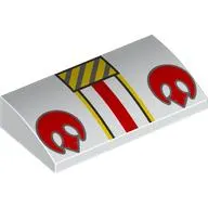 Brick Curved 2 x 4 x 2/3 No Studs with Yellow/Red/Silver Strips, Red Rebel Symbol print