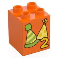 Duplo Brick 2 x 2 x 2 with '2', Party Hats print