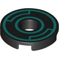 Tile Round 2 x 2 with Hole with Dark Turquoise Circles print