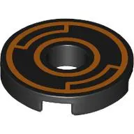 Tile Round 2 x 2 with Hole with Orange Circles print