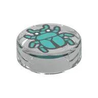 Tile Round 1 x 1 with Dark Turquoise Beetle print
