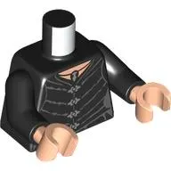 Torso, Robe/Dress, Silver Clasps, Dark Bluish Grey Lines/Folds, Pendant print, Black Arms, Light Nougat Hands