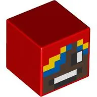 Minifig Head Special, Cube with Medium Brown Face, Yellow/Blue Hair print