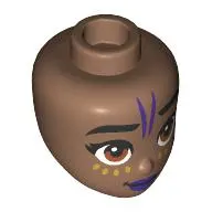 Minidoll Head Black Eyebrows, Dark Purple Lips, Lines, Gold Dots