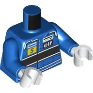 Torso, Racing Suit, White/Black Stripes, Yelloe 5, 'elf' print, Blue Arms, White Hands