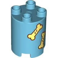 Duplo Brick Round 2 x 2 x 2 with Bright Light Yellow Bones print