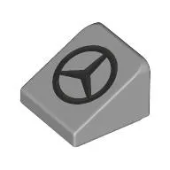 Brick Sloped 30° 1 x 1 x 2/3 (Cheese Slope) with Dark Bluish grey Mercedes Logo print