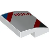 Brick Curved 2 x 2 x 2/3 with Red 'HUGO', Blue/Red/Black Stripes print