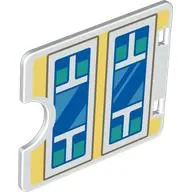 Duplo Door / Window with Cutout (Semi Oval) with Two White Windows on Bright Light Yellow Wall, Blue/Medium Blue/Dark Turquoise Glass print