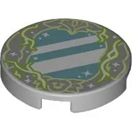 Tile Round 2 x 2 with Mirror, Lime Enchanted Lines, White Stars print