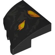 Brick Wedged, Curved 2 x 2 with Stud Notch Right with Yellow/Orange Eyes, Silver Markings print
