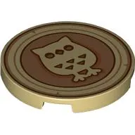 Tile Round 3 x 3 with Wooden Coin, Owl on Nougat Background print