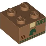 Brick 2 x 2 with Card Board Box, Dark Green Labels, Leaf, Stripes print