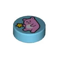Tile Round 1 x 1 with Pink Bear, Star print