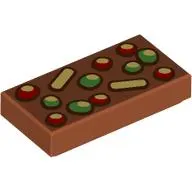 Tile 1 x 2 with Bright Light Yellow, Bright Green, Red Fruitcake print