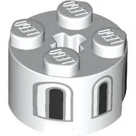 Brick Round 2 x 2 with Axle Hole with Dark Bluish Grey/Black Windows print