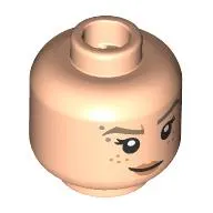 Minifig Head Gwen Stacy, Dark Tan Eyebrows, Silver Dots, Freckles, Nougat Lips, Lopsided Smile / Scowl, Gap in Teeth