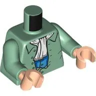 Torso Tunic, Blue and Dark Azure Shirt, White Scarf print, Sand Green Arms, Light Nougat Hands