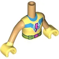 Minidoll Torso Girl with Bright Light Yellow Arms and Hands with Blue 'V', Dark Pink Lightning Exclamation Mark, Lime Utility Belt print