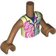 Minidoll Torso Boy with Medium Nougat Arms and Hands with Bright Light Yellow/Yellowish Green Shirt, Lavender Lines, Medium Azure Flowers print