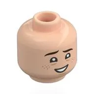 Minifig Head Clark "Mouth" Devereaux, Dark Brown Eyebrows, Raised Eyebrow, Freckles, Lopsided Smile / Tongue Sticking Out