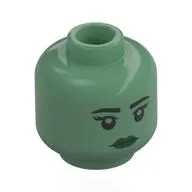 Minifig Head Black Eyebrows, Dark Green Lips, Neutral