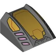 Brick Curved 2 x 2 with Lip, No Studs with Gold Armor Plating, Pink Vents Print
