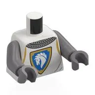 Torso, Knight Armor, Chain Mail, Shield with White Horse on Blue Field, Gold Border print, Flat Silver Arms and Hands