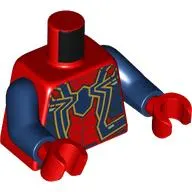 Torso Jumpsuit, Dark Red and Gold Spider, Dark Red Webbing print, Dark Blue Arms, Red Hands