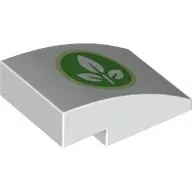 Brick Curved 3 x 2 No Studs with White Leaves on Bright Green Background, Lime Circle print