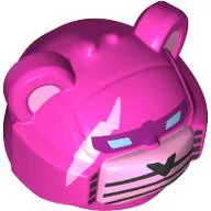 Minifig Head Special, Robot Bear (Team Leader) with Bright Pink Snout, Scar, Black Nose, Whiskers print