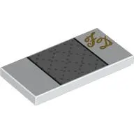 Tile 2 x 4 with Silver Rectangle, Gold 'FD' print
