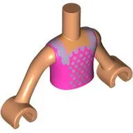 Minidoll Torso Girl with Nougat Arms and Hands with Dark Pink Dress, Lavender Dots print