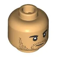 Minifig Head Xavier Dobbs, Black Eyebrows, Stubbled Beard, Stern / Nervous
