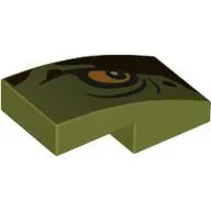 Brick Curved 2 x 1 No Studs with Yellow Eye Right, Dark Brown Shape print