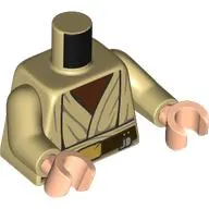 Torso, Jedi Robes, Reddish Brown Shirt, Belt, Gold Belt Buckle print, Tan Arms, Light Nougat Hands